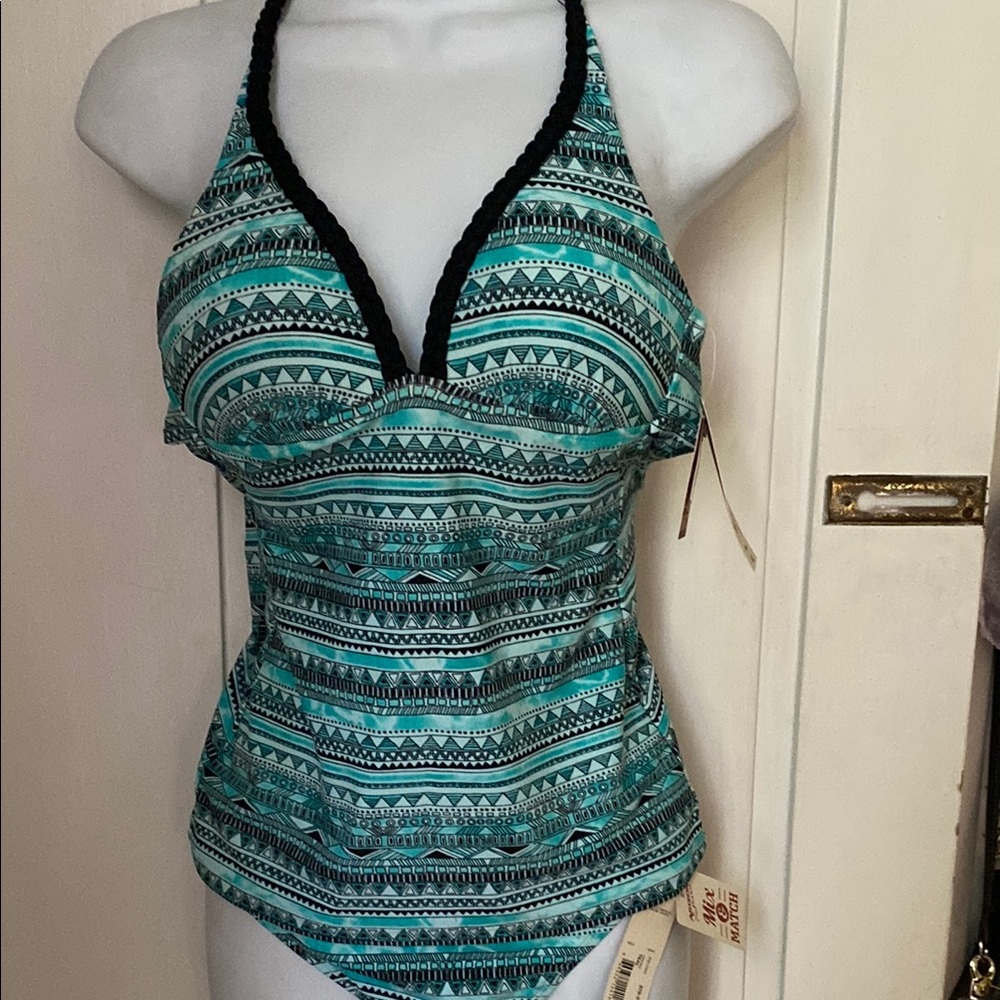 Arizona Jean Company Teal and Black Halter Swimsuit
